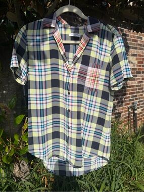 Equipment Femme 100% Silk Plaid Button Front Blouse XS